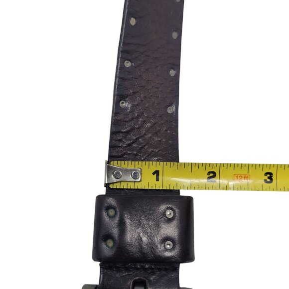 Vtg Kenneth Cole Mens Chocolate Pebble Leather Silver Studded Belt Sz 38 Pirate - Picture 8 of 15